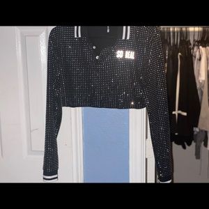 SOREAL/GSUWOO SWAROVSKI CRYSTAL VARSITY CROP TOP